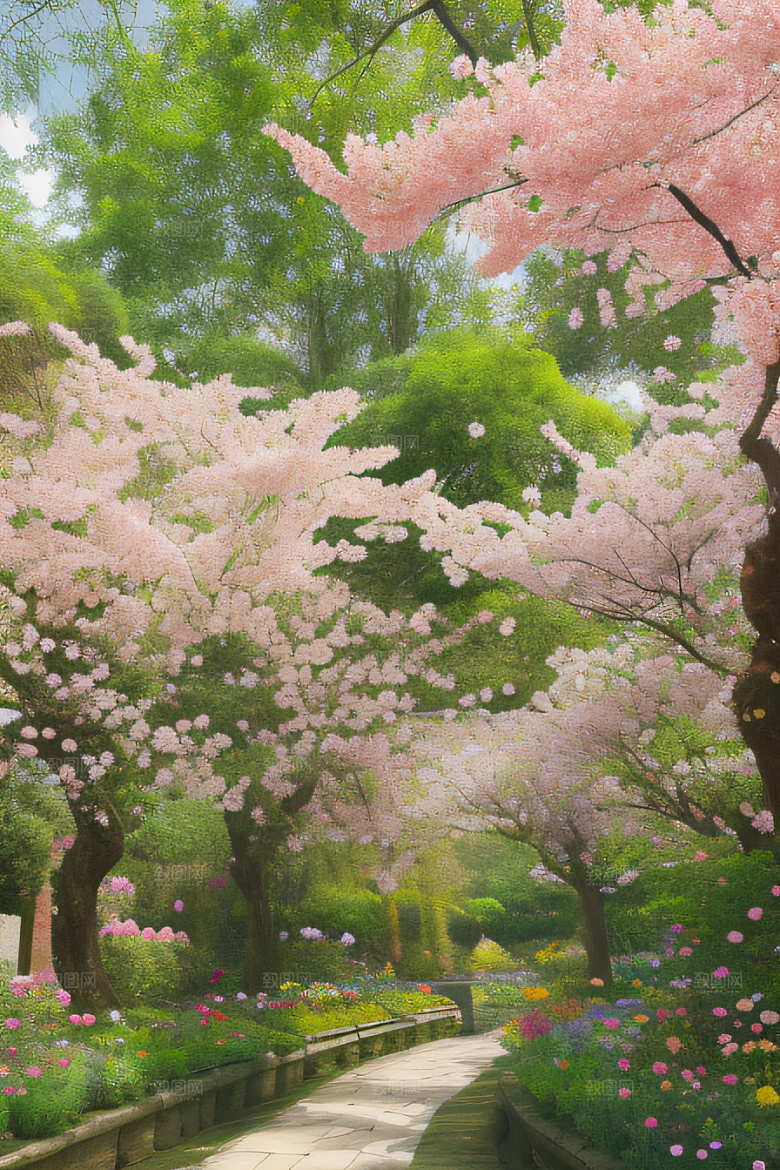 花开绽放艺术家描绘花园盛景