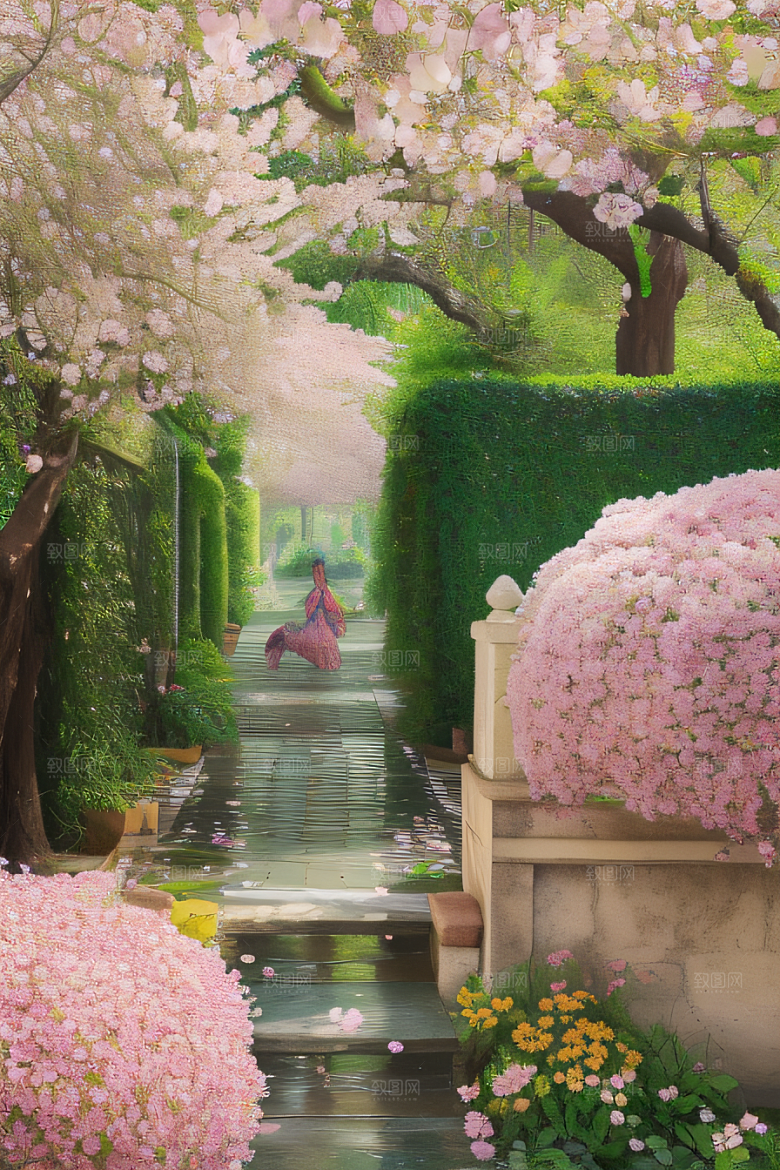 花开绽放艺术家描绘花园盛景