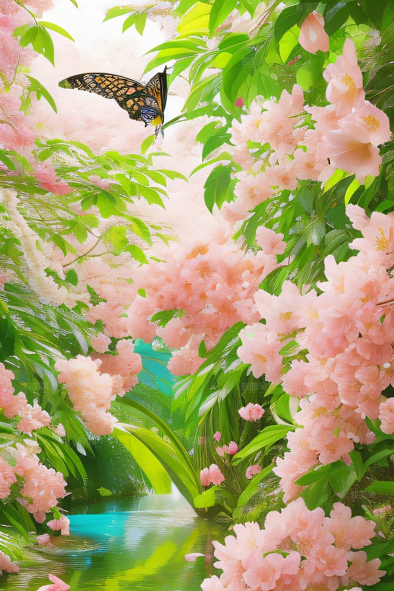 花开绽放艺术家描绘花园盛景