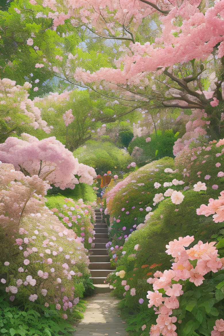 花开绽放艺术家描绘花园盛景
