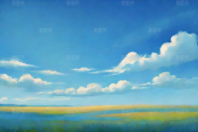 明亮蓝天与草地的和谐