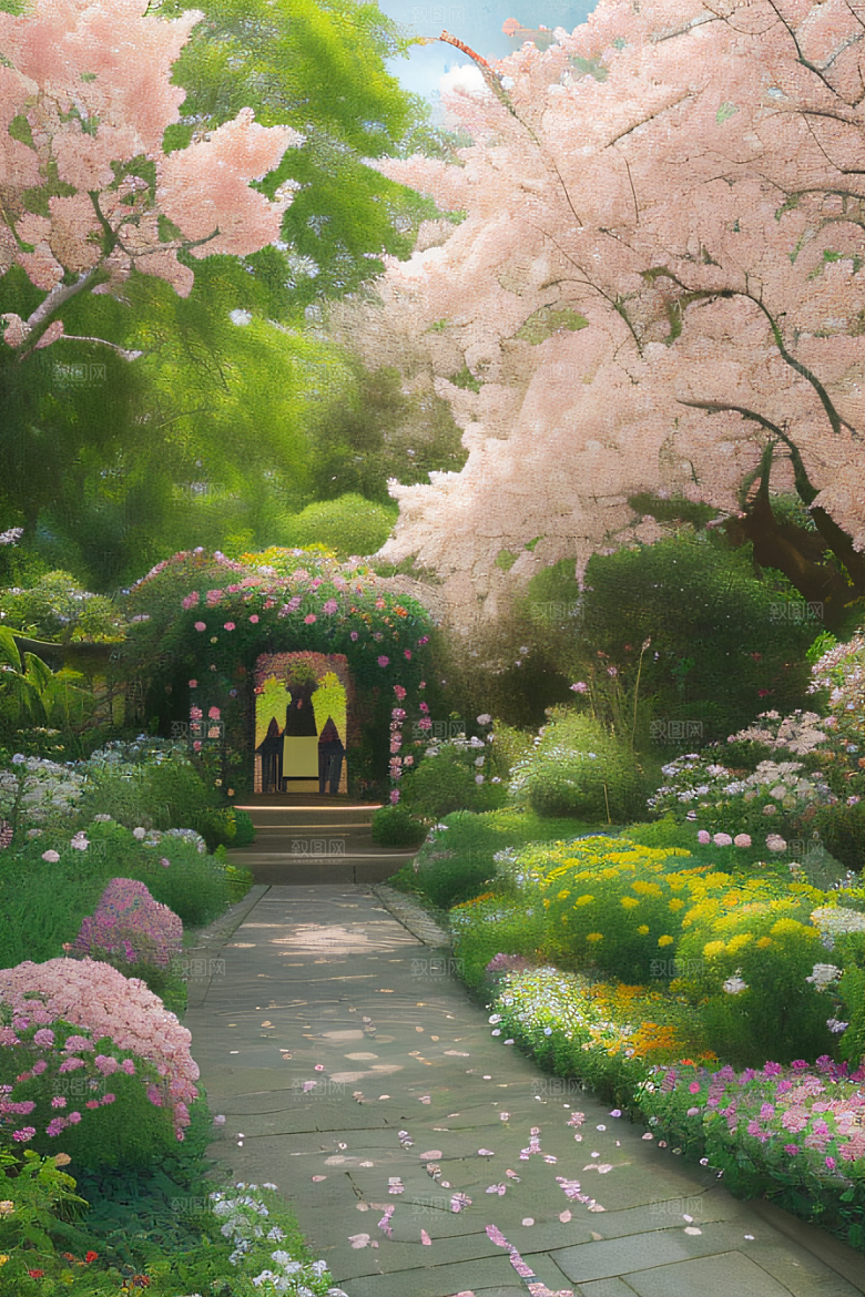 花园之美绚丽花朵与和谐自然