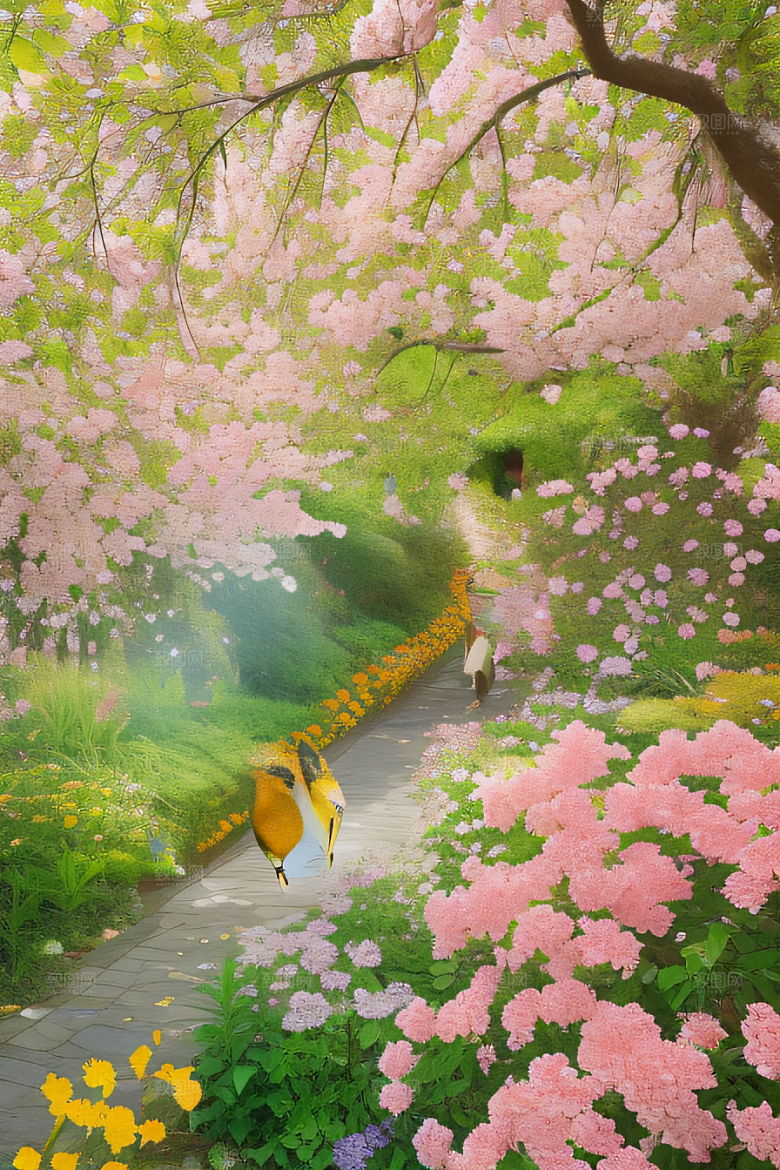 花园之美绚丽花朵与和谐自然