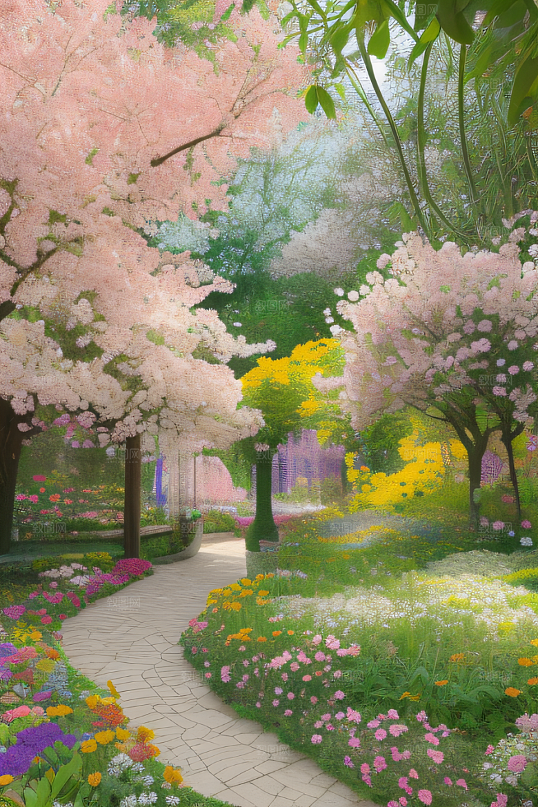 花园之美绚丽花朵与和谐自然
