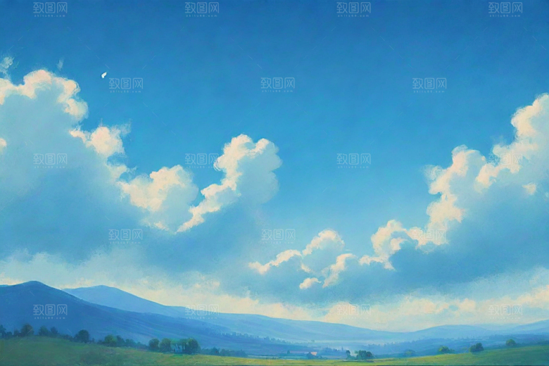 明亮蓝天下的白云草地