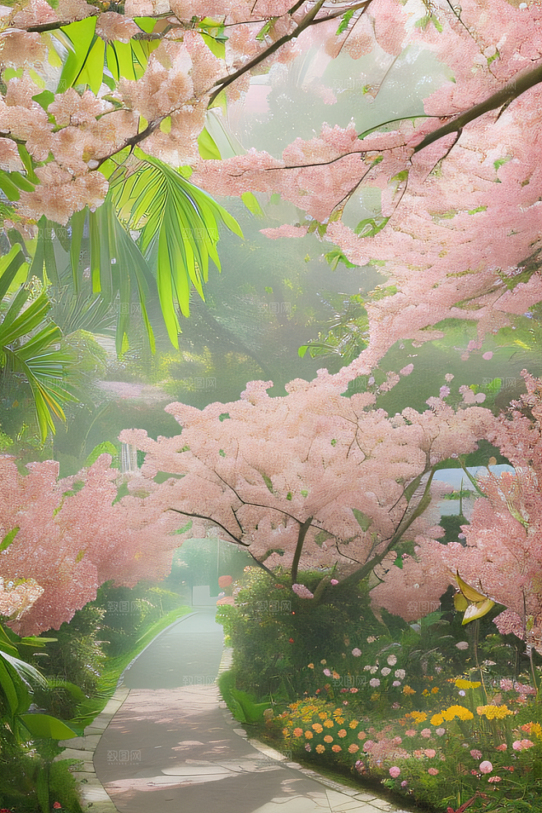 花园之美绚丽花朵与和谐自然