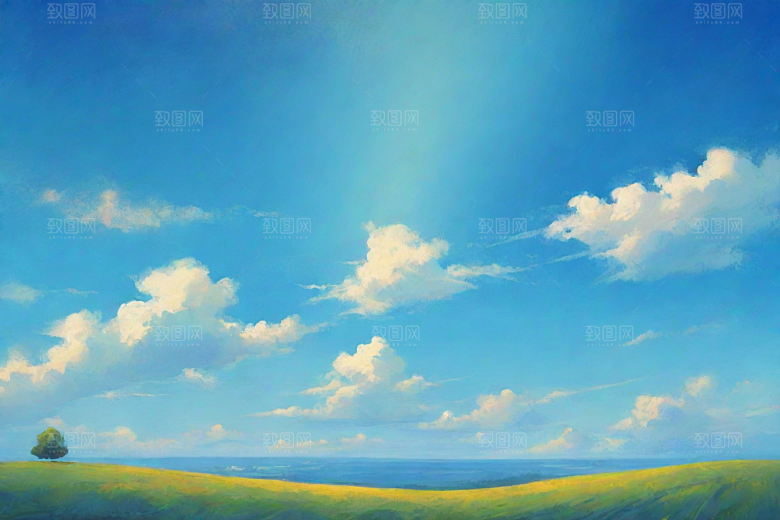 明亮蓝天下的白云草地