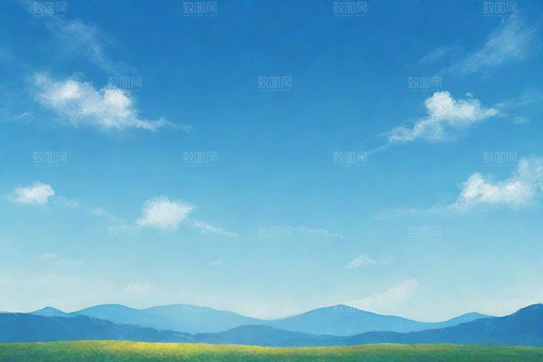 明亮蓝天下的白云草地
