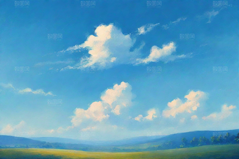 明亮蓝天下的白云草地