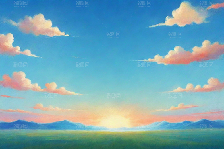 明亮蓝天下的白云草地
