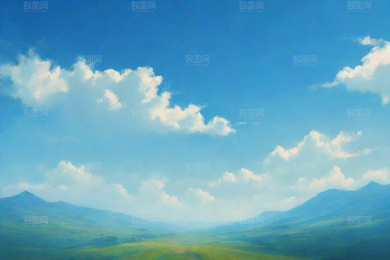 明亮蓝天下的白云草地