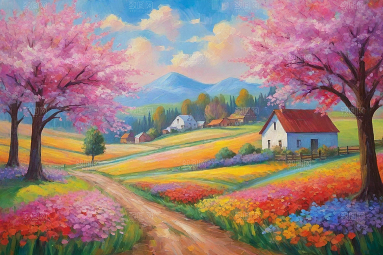 夕阳下奔跑山野的欢乐插画
