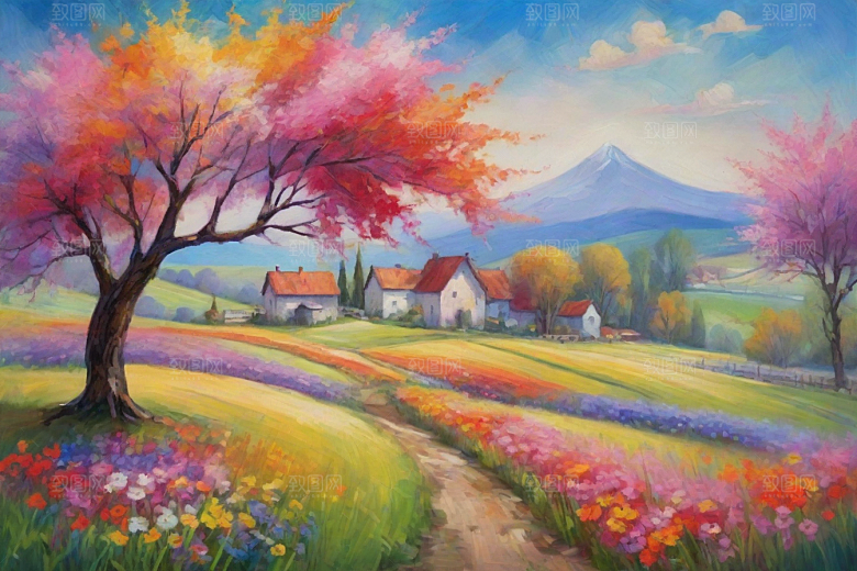 夕阳下奔跑山野的欢乐插画