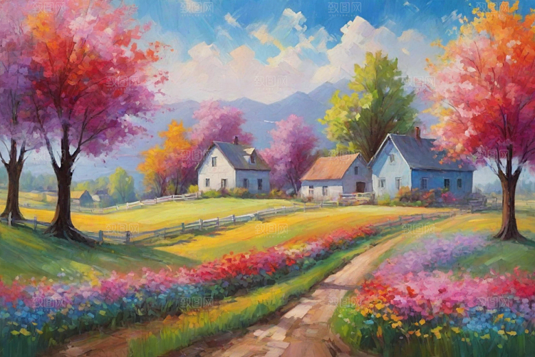 夕阳下奔跑山野的欢乐插画
