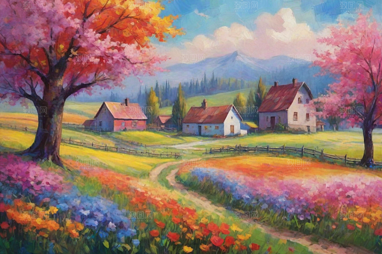 夕阳下奔跑山野的欢乐插画