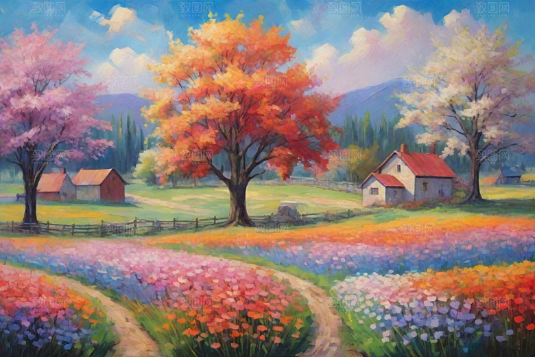 夕阳下奔跑山野的欢乐插画