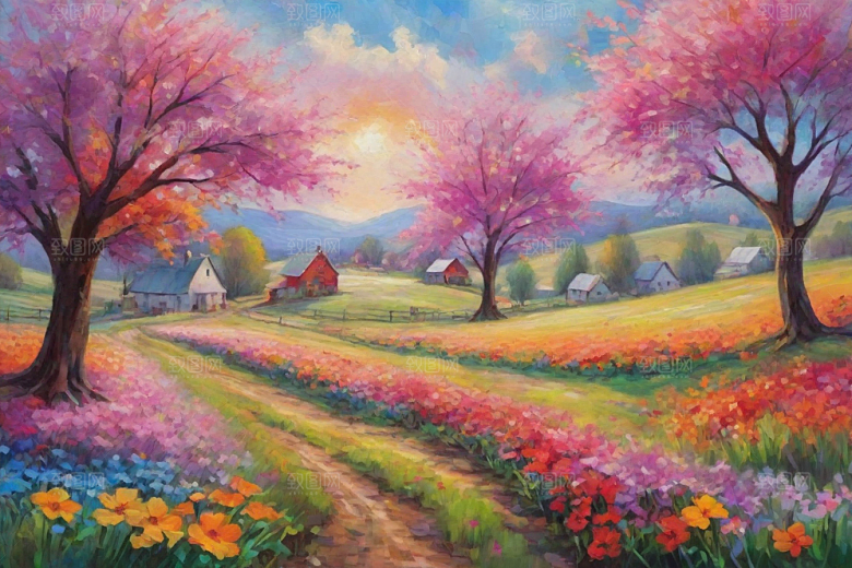 夕阳映照下奔跑山野的自由插画