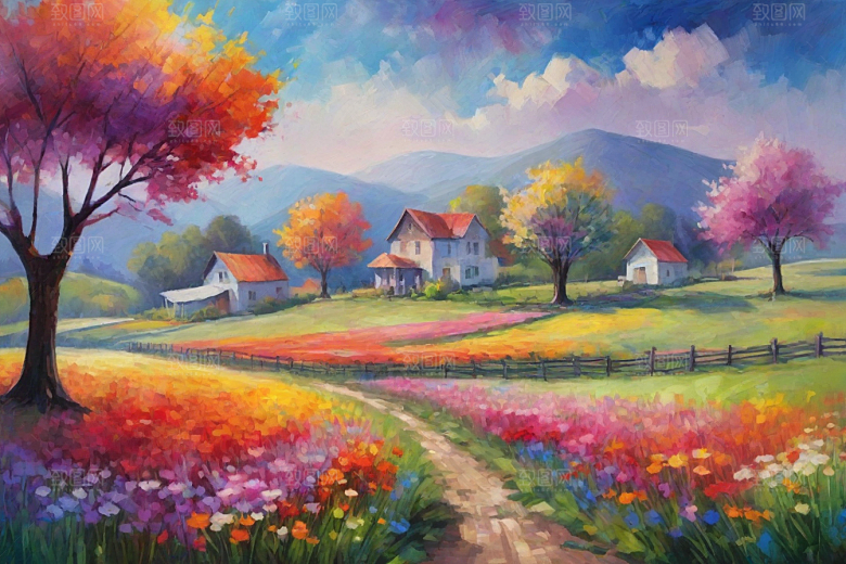 夕阳映照下奔跑山野的自由插画
