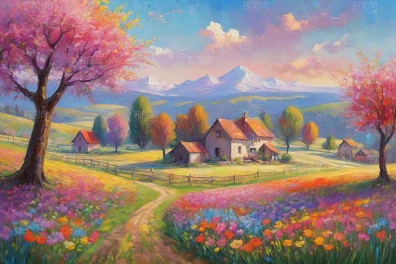 夕阳映照下奔跑山野的自由插画