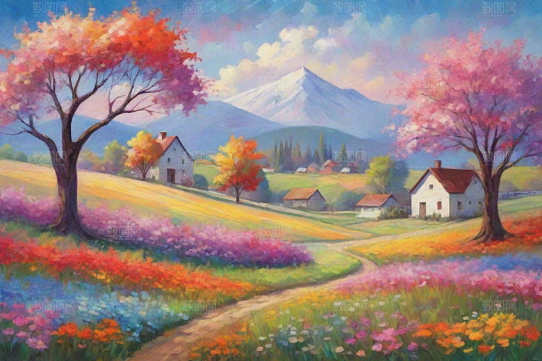 夕阳映照下奔跑山野的自由插画