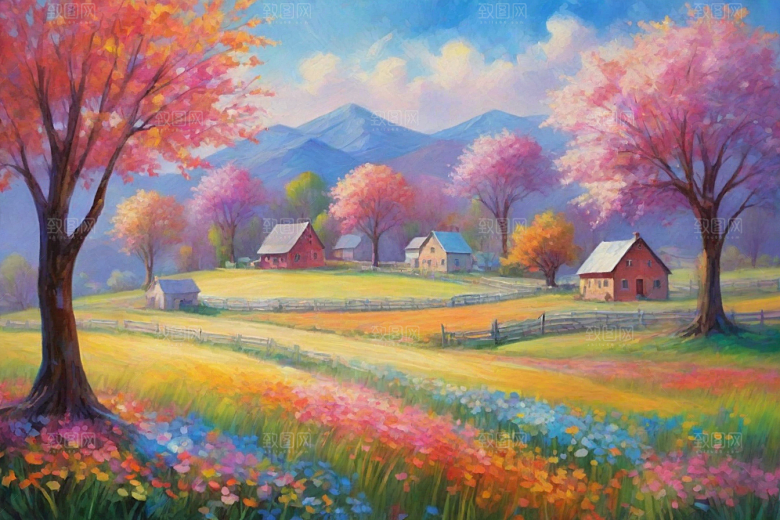 夕阳映照下奔跑山野的自由插画