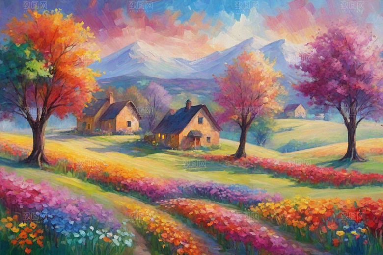 夕阳映照下奔跑山野的自由插画