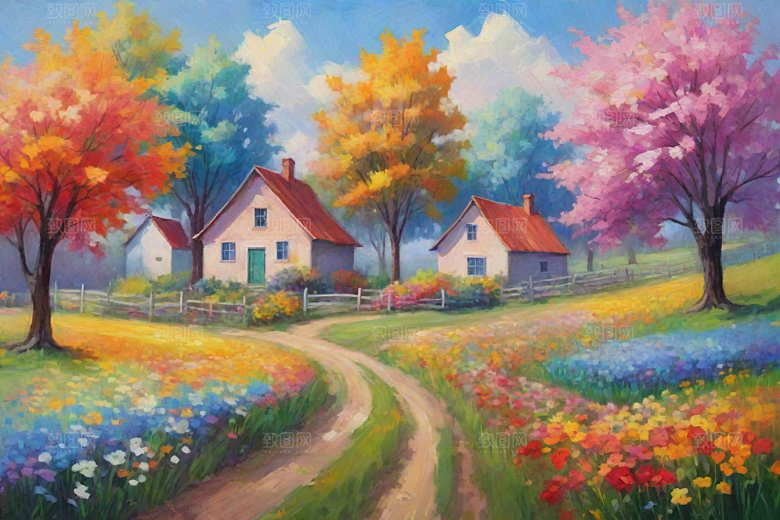 田野奔跑夕阳山景的美丽插画