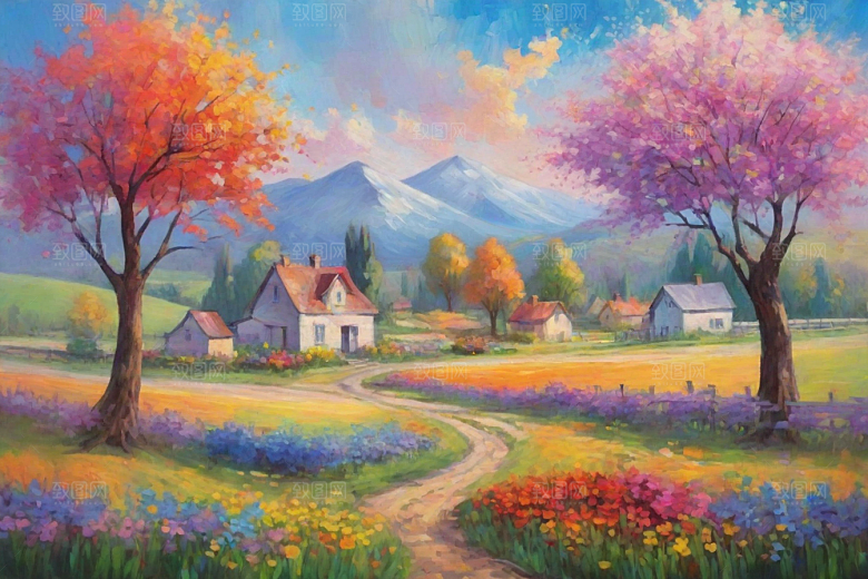 奔跑在夕阳下的山野世界插画