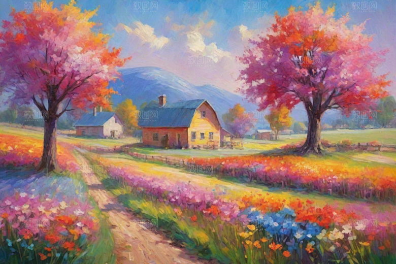 奔跑在夕阳下的山野世界插画