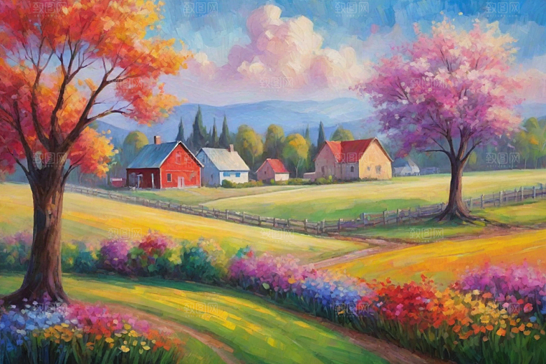 奔跑在夕阳下的山野世界插画