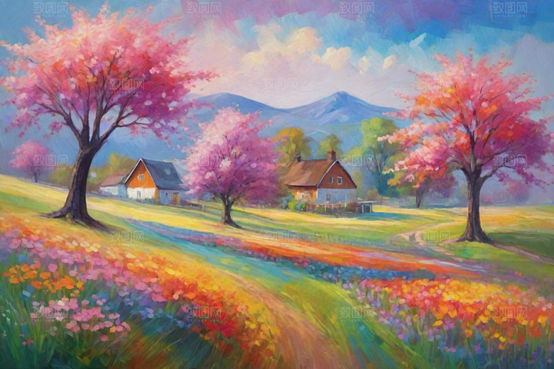 奔跑在夕阳下的山野世界插画