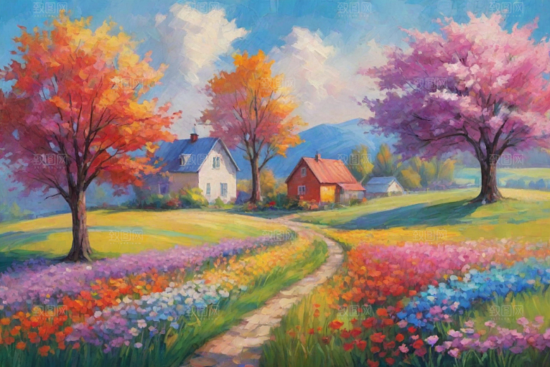 奔跑在夕阳下的山野世界插画