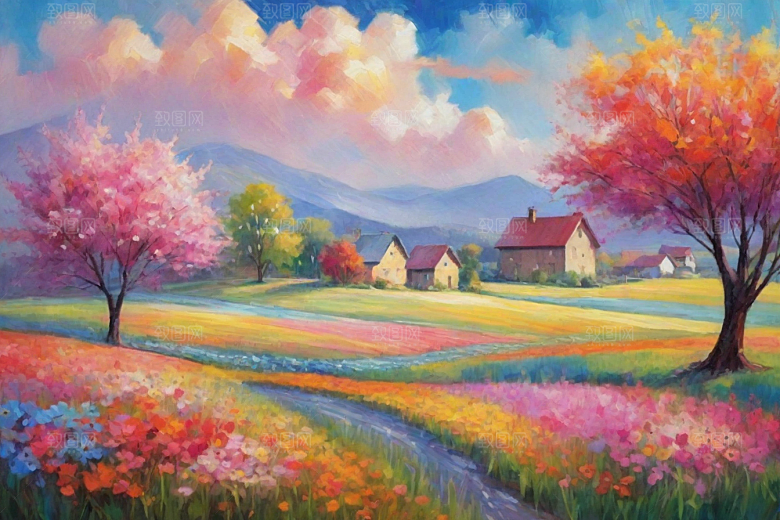 奔跑在夕阳下的山野世界插画