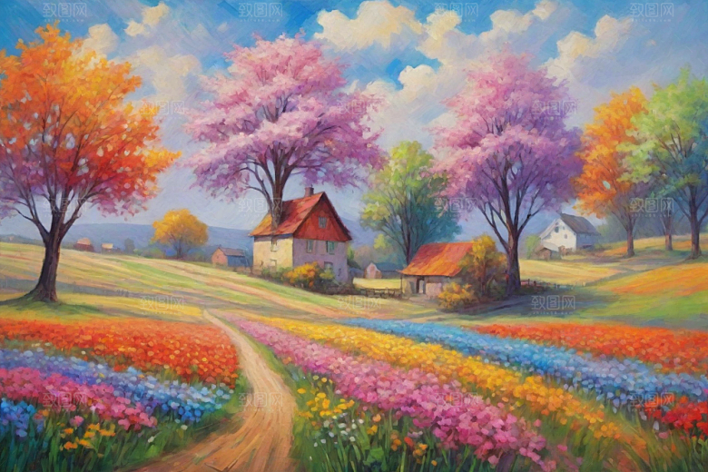 奔跑在夕阳下的山野世界插画