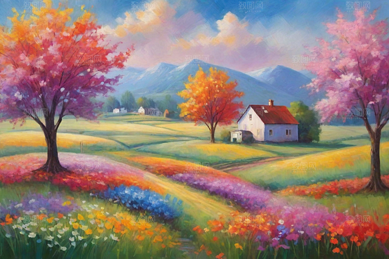 奔跑在夕阳下的山野世界插画