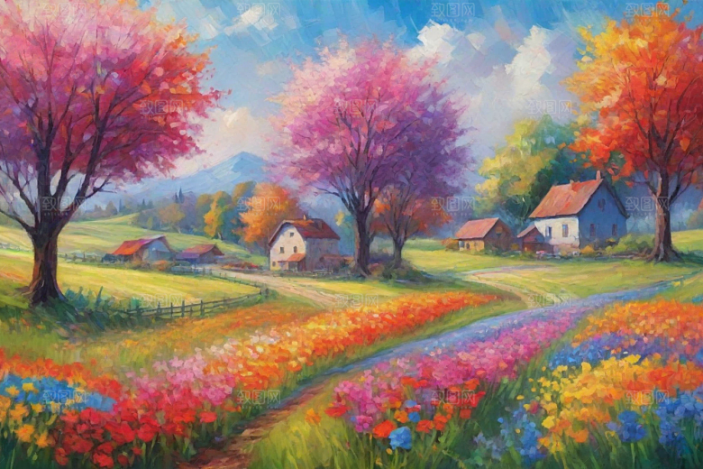 奔跑在夕阳下的山野世界插画