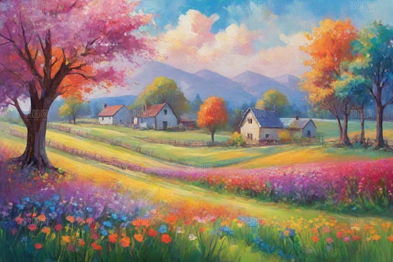 田野山野奔跑夕阳永不停歇插画