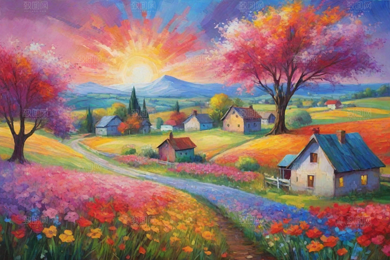田野山野奔跑夕阳永不停歇插画
