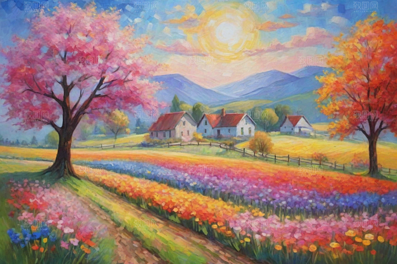 田野山野奔跑夕阳的拥抱插画