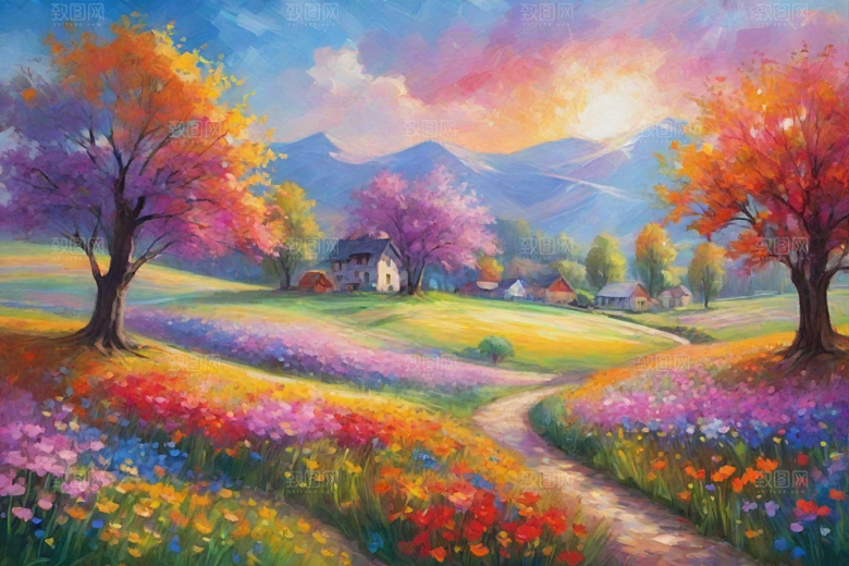 田野山野奔跑夕阳的拥抱插画