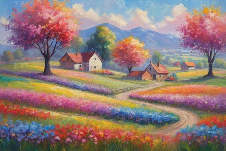 田野山野奔跑夕阳的拥抱插画