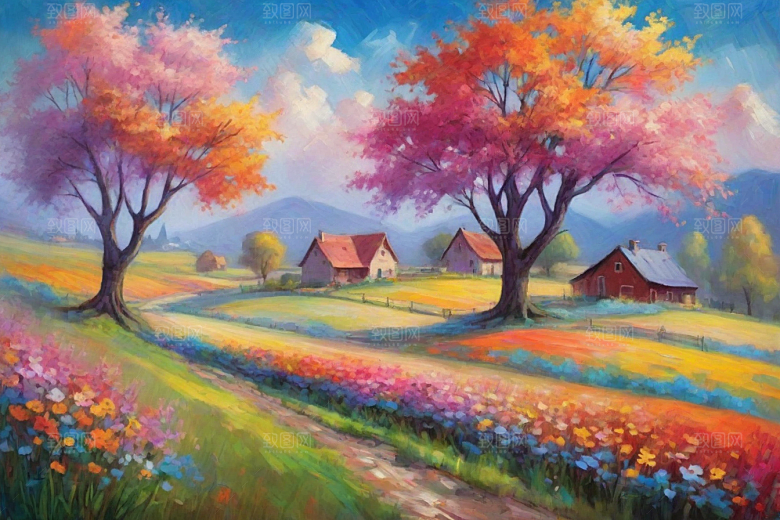 田野山野奔跑夕阳的拥抱插画