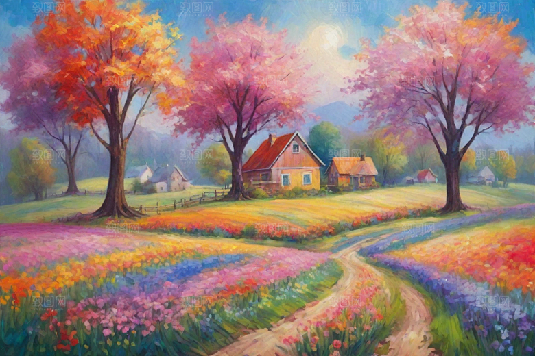 田野山野奔跑夕阳的拥抱插画
