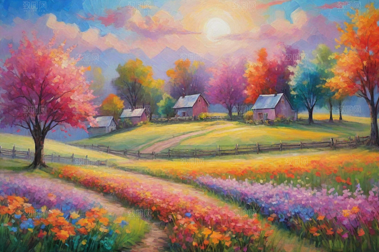 田野山野奔跑夕阳的拥抱插画