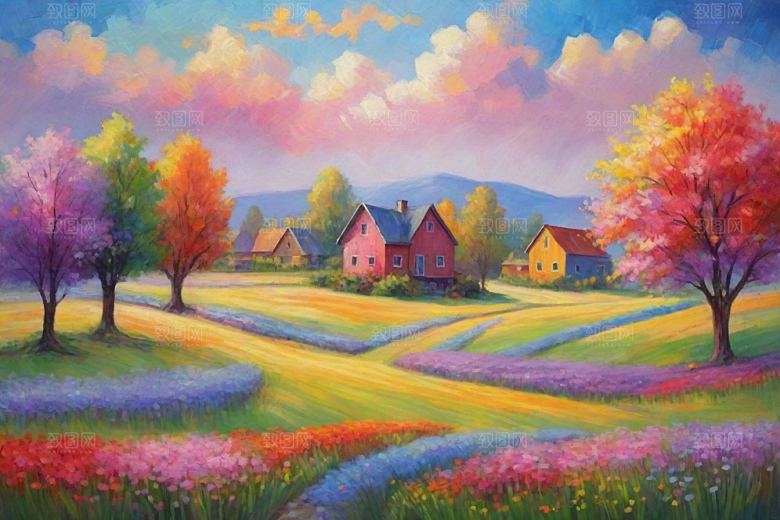 田野山野奔跑夕阳的拥抱插画