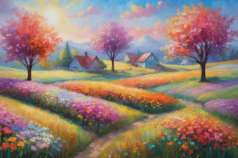 田野山野奔跑夕阳的拥抱插画