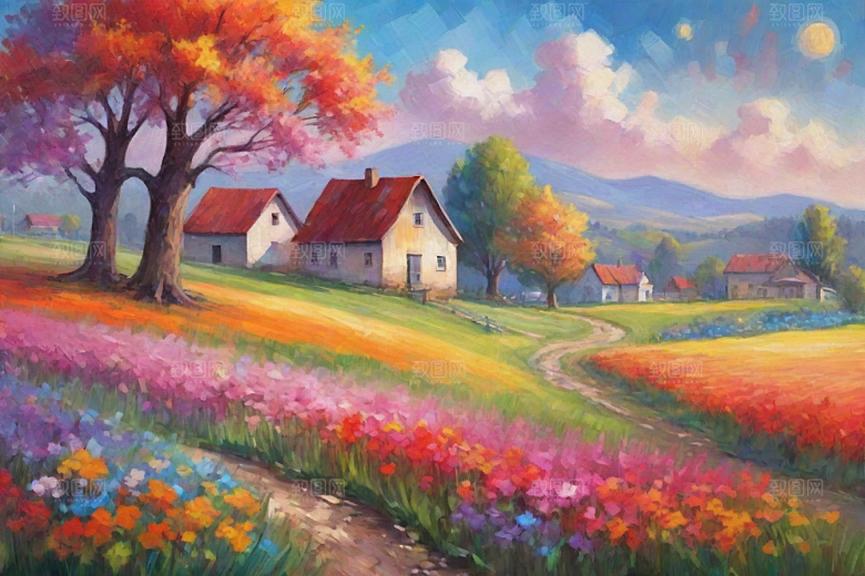 田野山野奔跑夕阳的拥抱插画