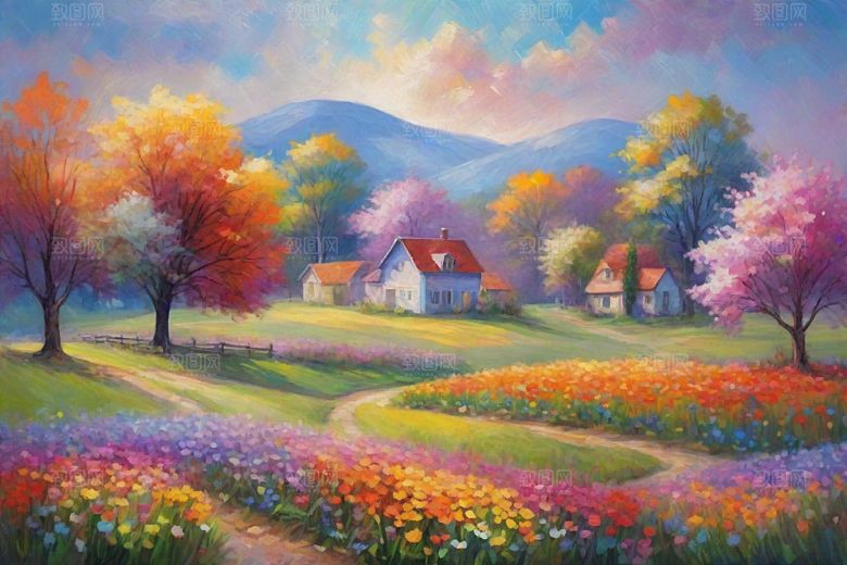 田野山野奔跑夕阳的拥抱插画