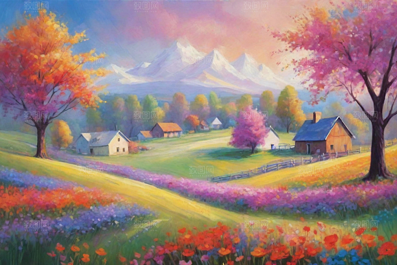 田野山野奔跑夕阳的拥抱插画