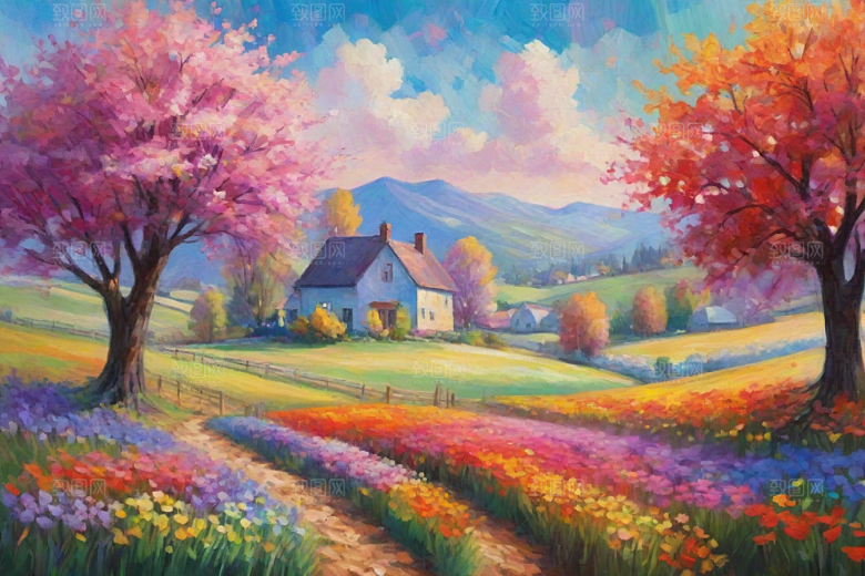 奔跑在山野间的夕阳插画